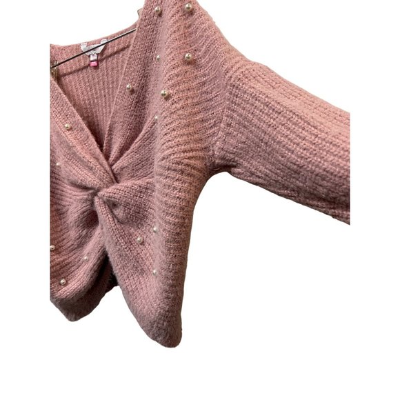 NOBO No Boundaries Pink Twist Rush Sweater Pearls Crop Design - Picture 3 of 7